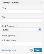 <p><strong>Widget - Link Submit</strong> - This widget displays the link submission form for the category selected.  A distinct DIV class can be used to format the content.</p>