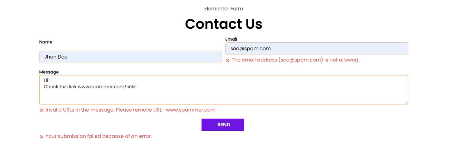 Spam Filter For Elementor Form