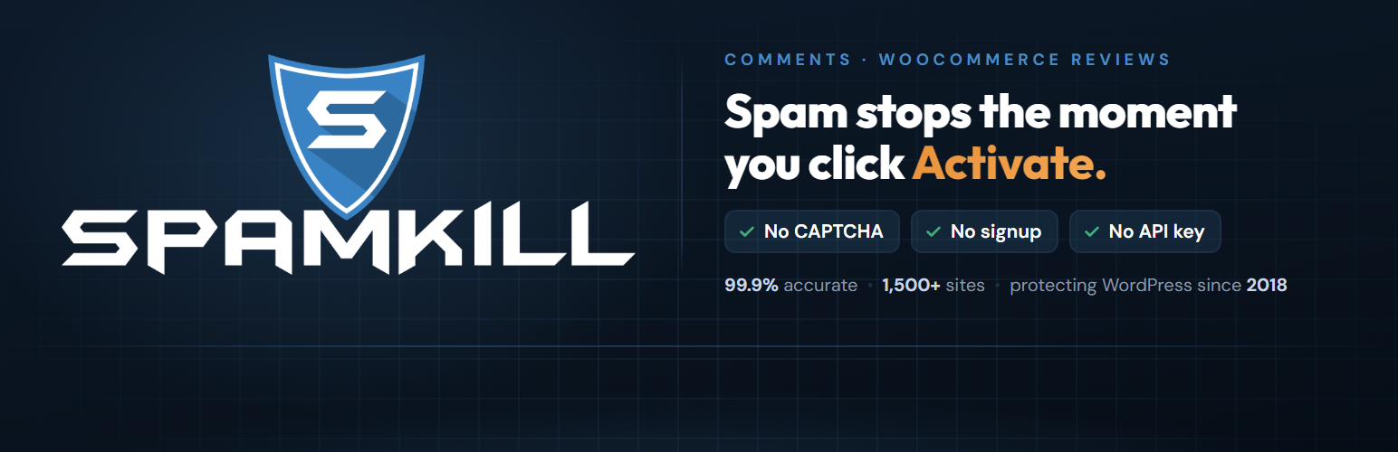 SpamKill – No-CAPTCHA, No-Signup Anti-Spam & Spam Protection for Comments & Reviews for WooCommerce