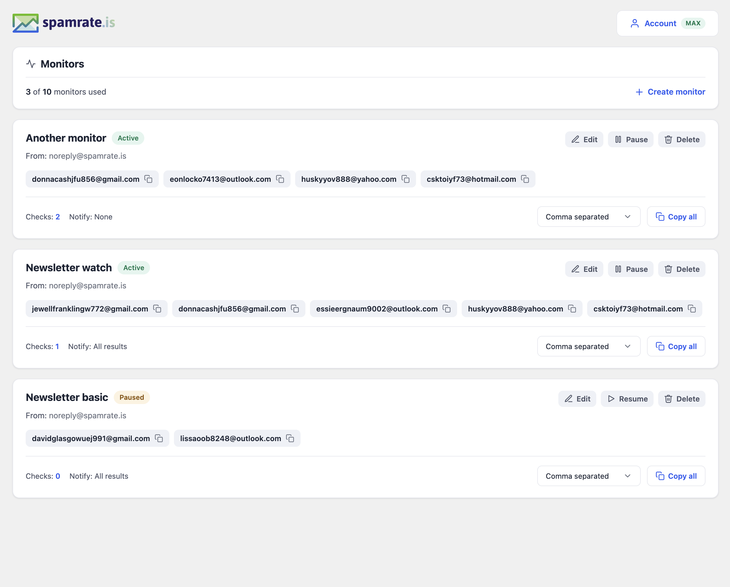Monitors — auto-test every campaign you send from a given sender (Pro and Max).