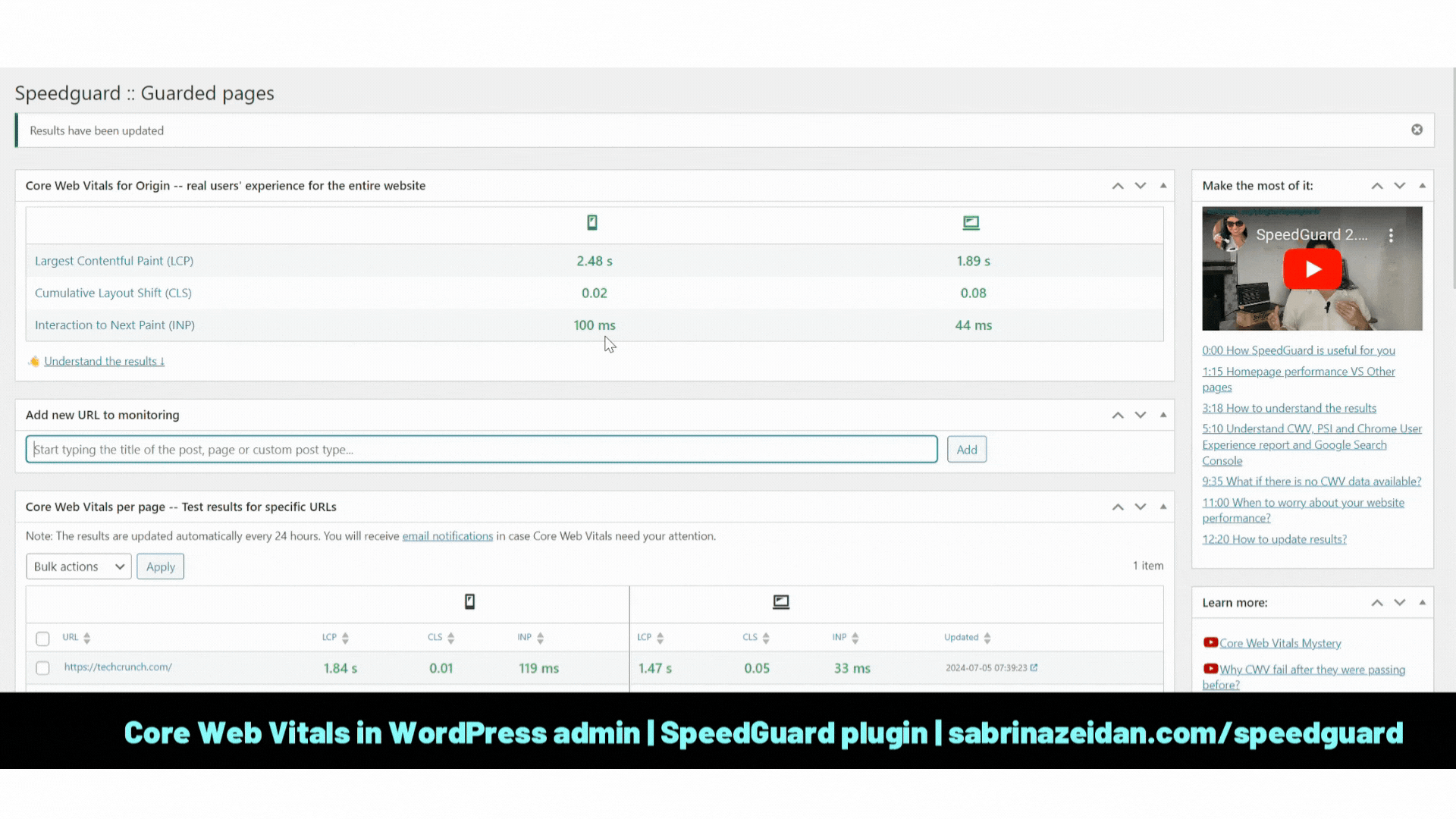 See Core Web Vitals for the website in general (for Origin)