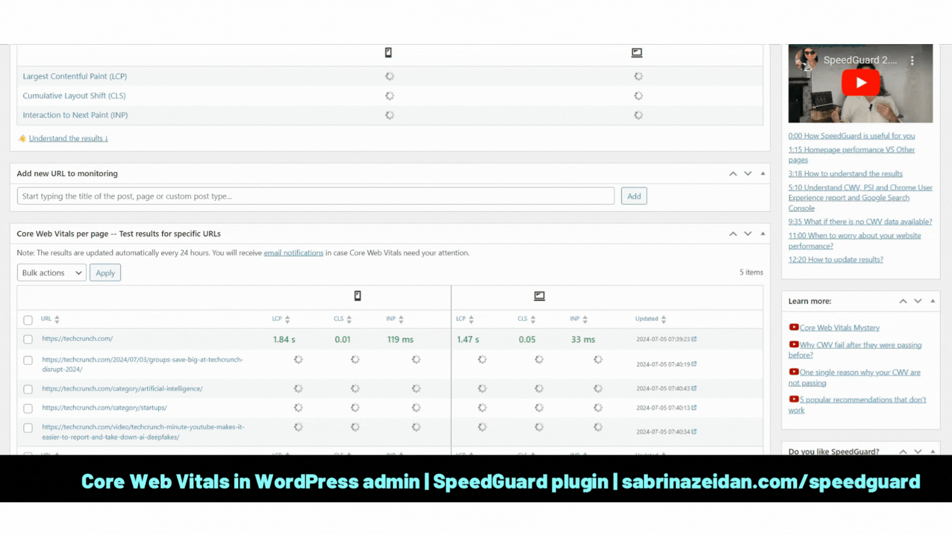 See Core Web Vitals for individual URLs of your website