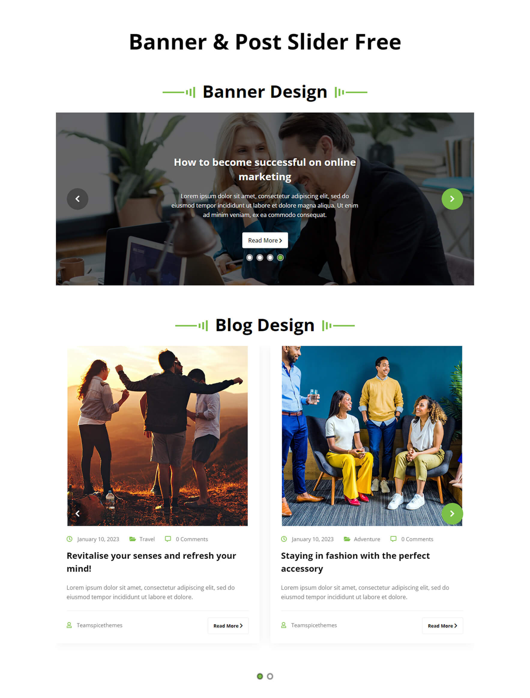 Carousel, Recent Post Slider and Banner Slider