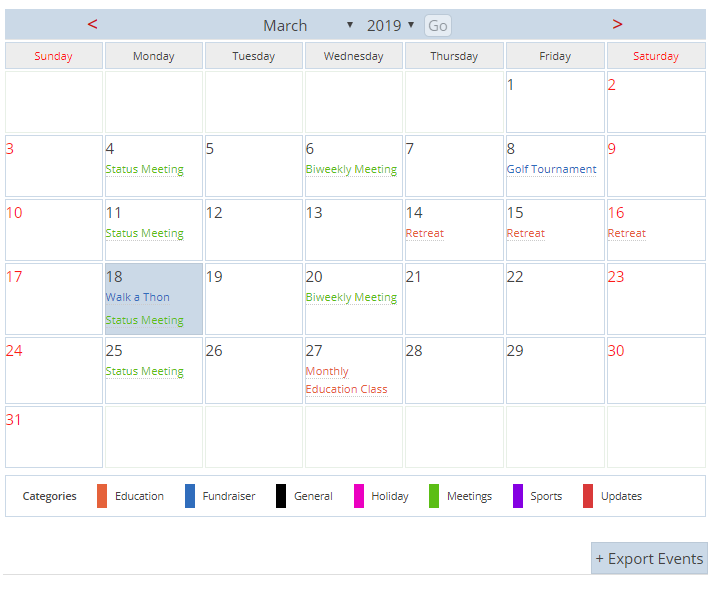 <p>Full calendar, category color used for text and detailed display turned off</p>
