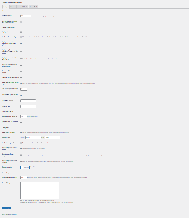 <p>Calendar options</p>