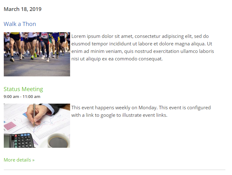 <p>Upcoming events list, expanded view</p>