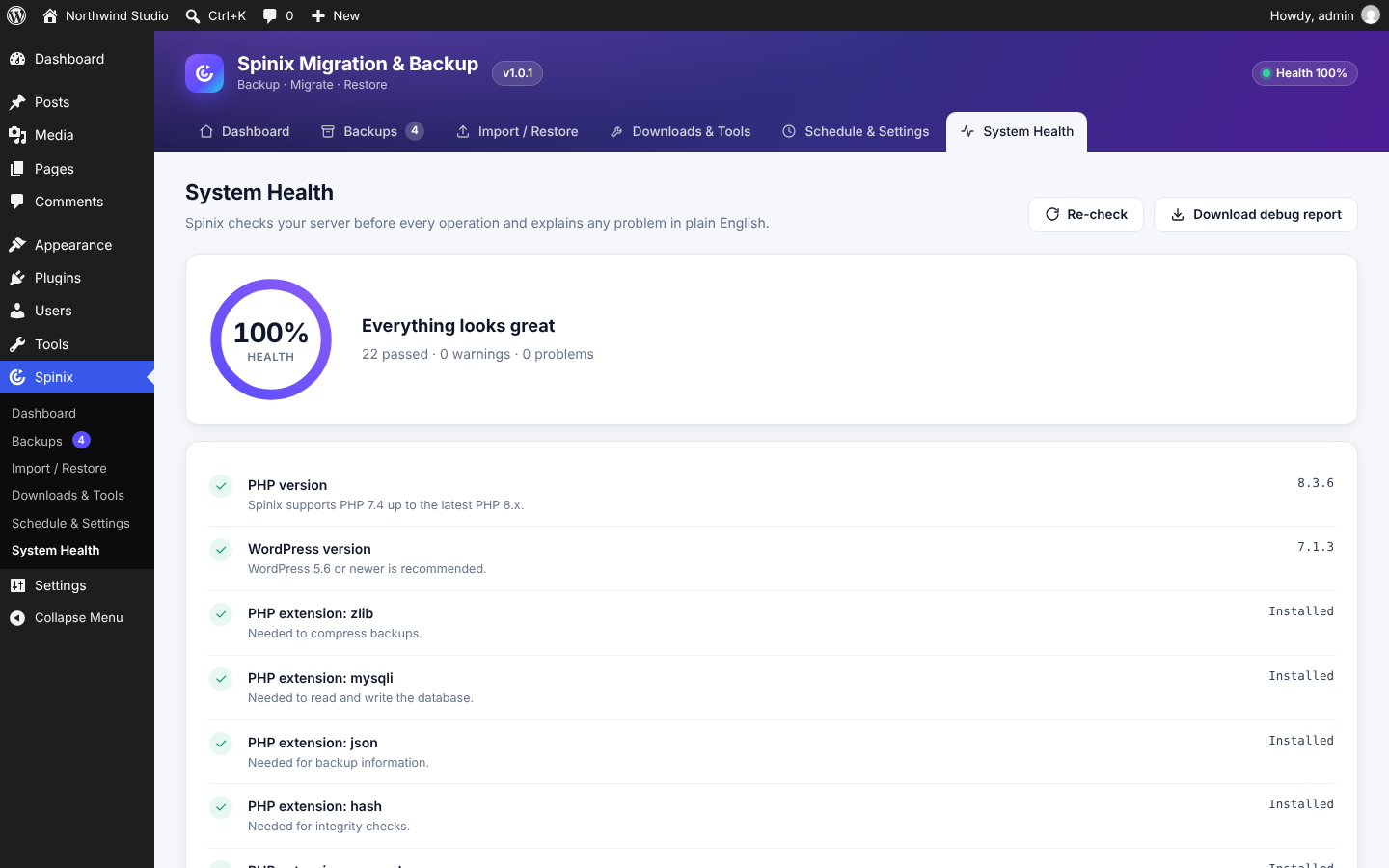 System Health checks your server before every operation.