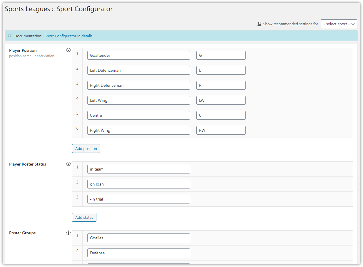 Sports Configurator