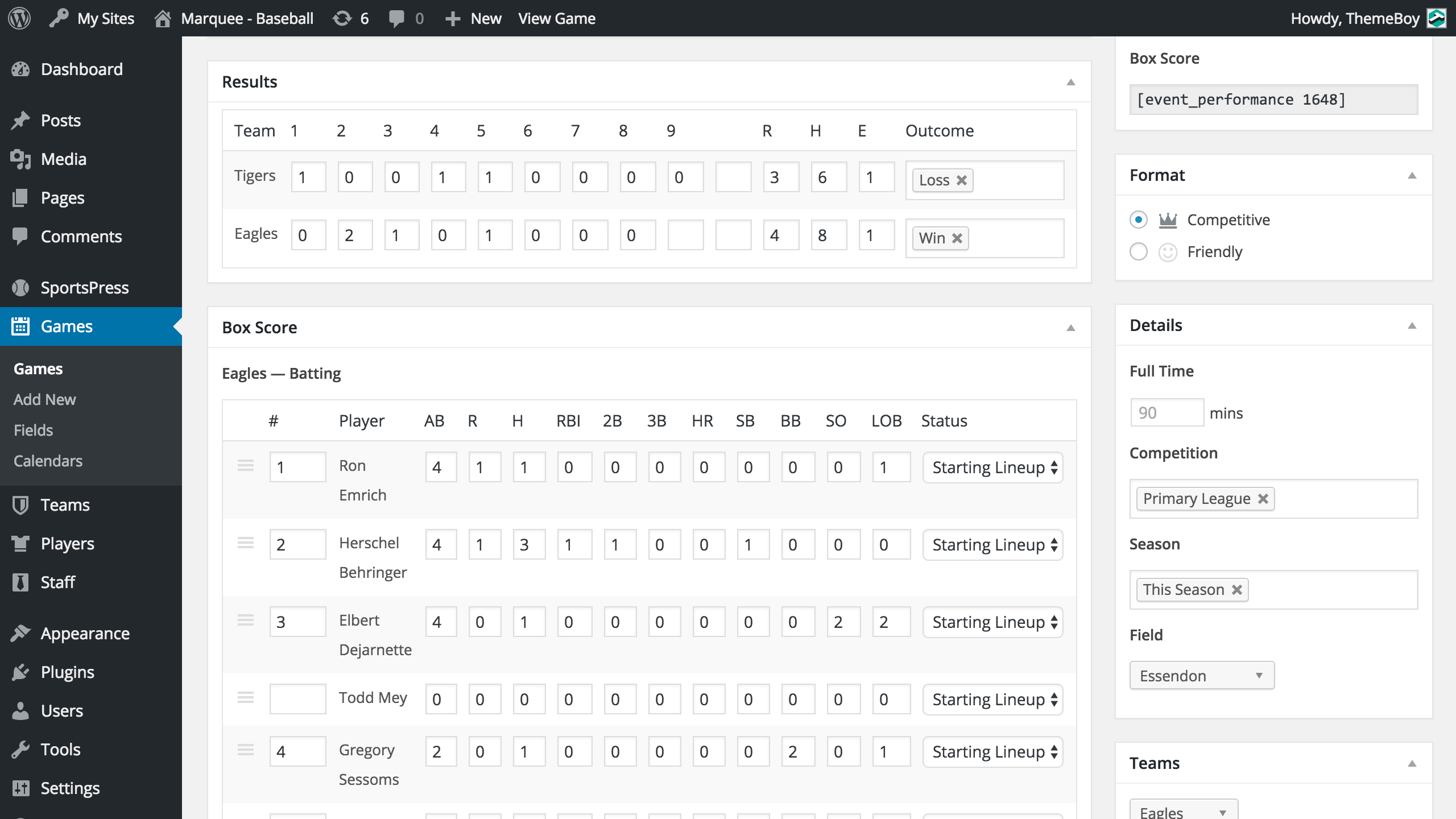 SportsPress for Baseball