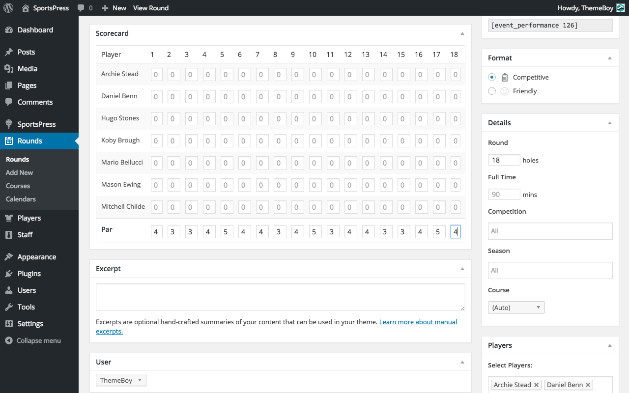The Edit Match screen featuring an adjustable Par setting for each hole.