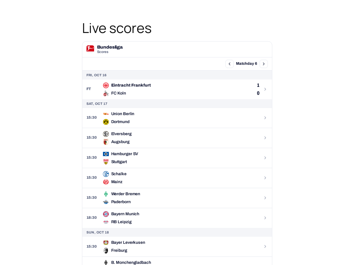 Live scores and fixtures on a page.