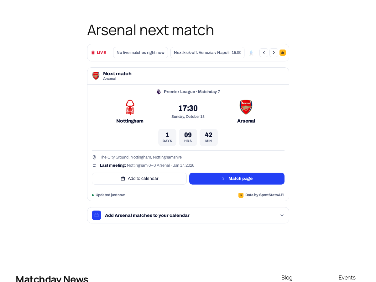 Next match and results ticker.