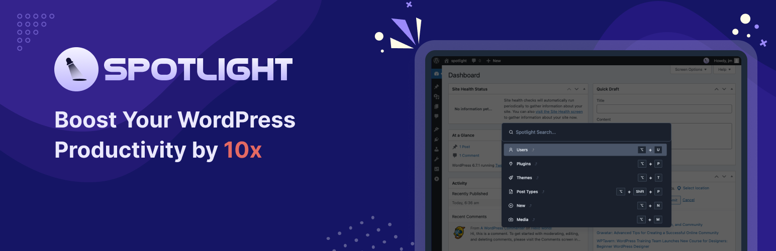 WordPress 外掛 WP Spotlight – User Search, Post search, Media search, Quick updates 的封面圖片。