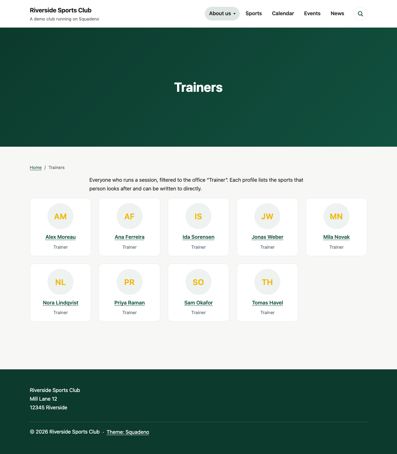 The trainers as their own page, filtered to the office "Trainer".