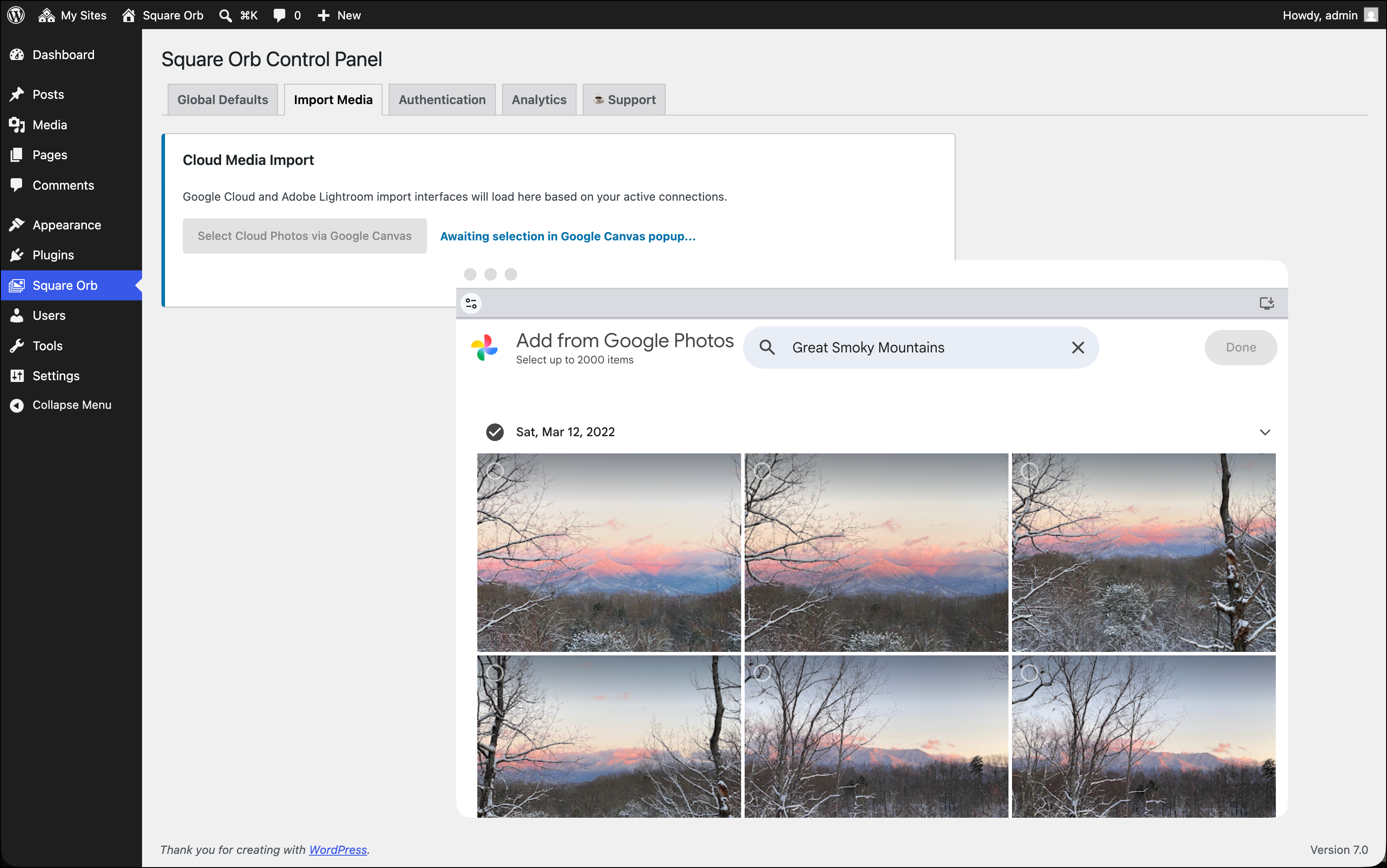 Cloud import via Google Photos Picker.