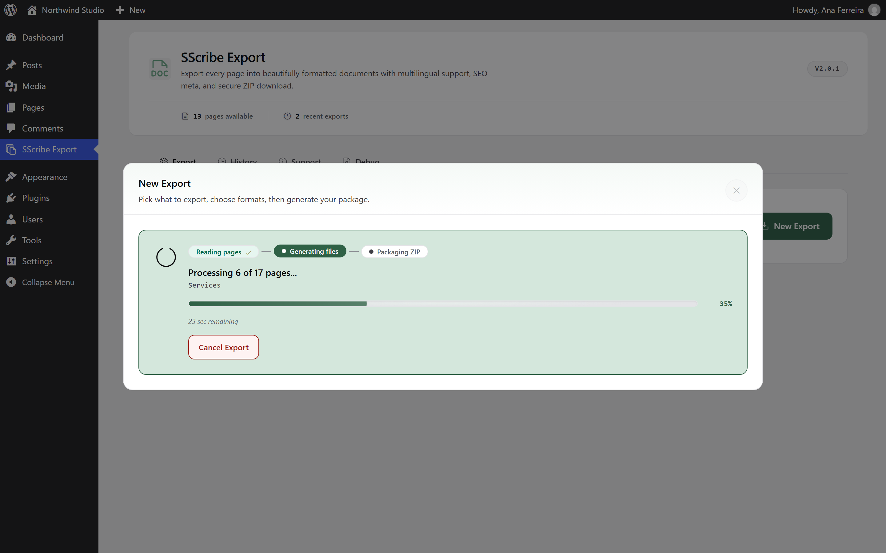 Follow the export page by page.