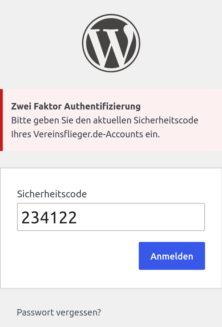 Members with two factor authentication enabled are prompted for their one time password, on the normal WordPress login screen.