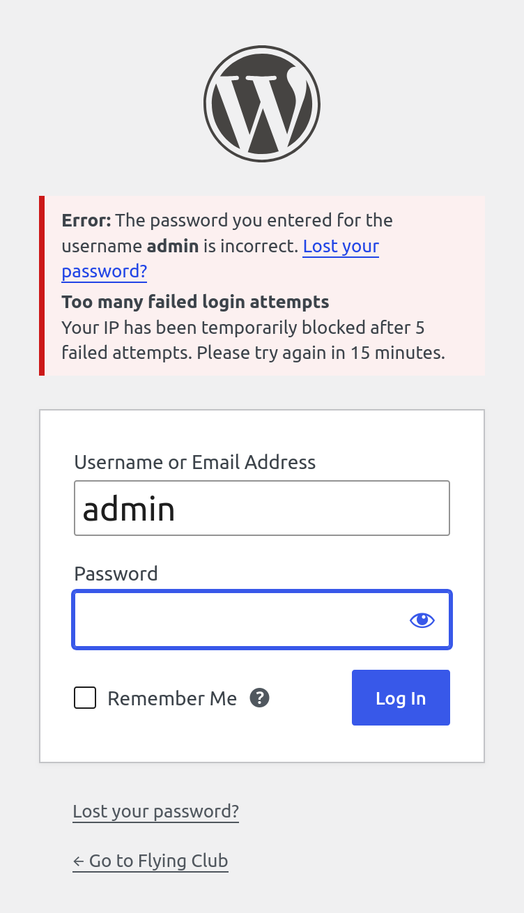 By default an address is locked out for fifteen minutes after five rejected Vereinsflieger logins, so brute force attacks cannot exhaust the club's daily request quota.