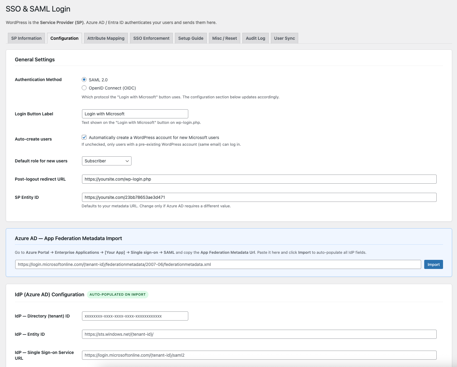 SSO &amp; SAML Login — Azure AD / Entra ID