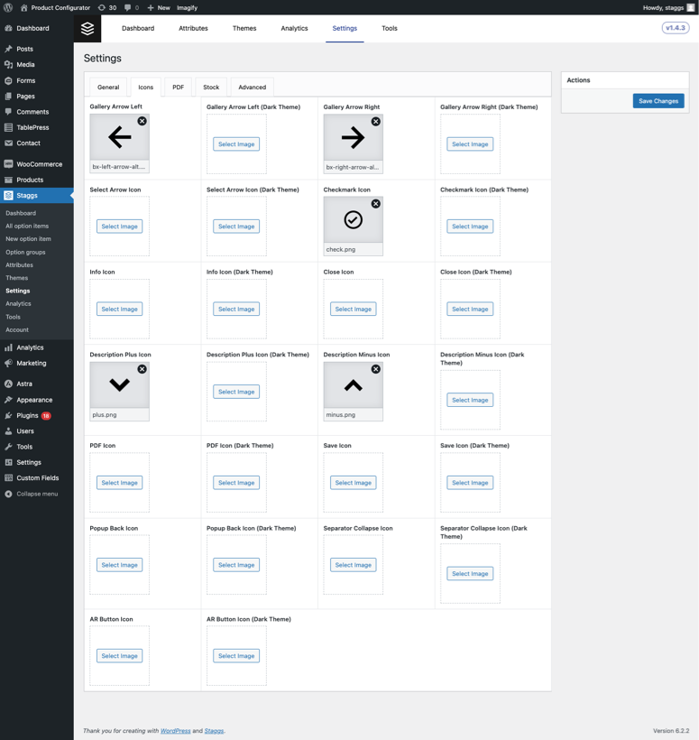 Staggs settings (icons tab)