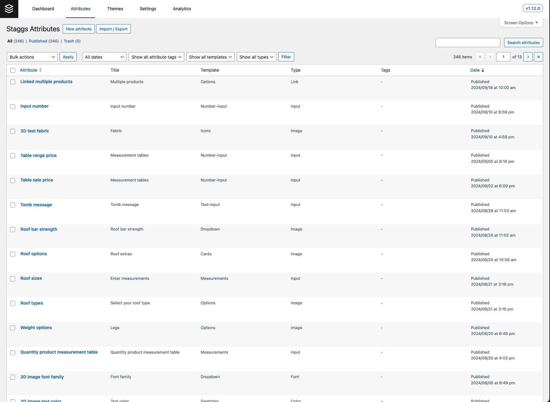 Staggs Attributes Listing page