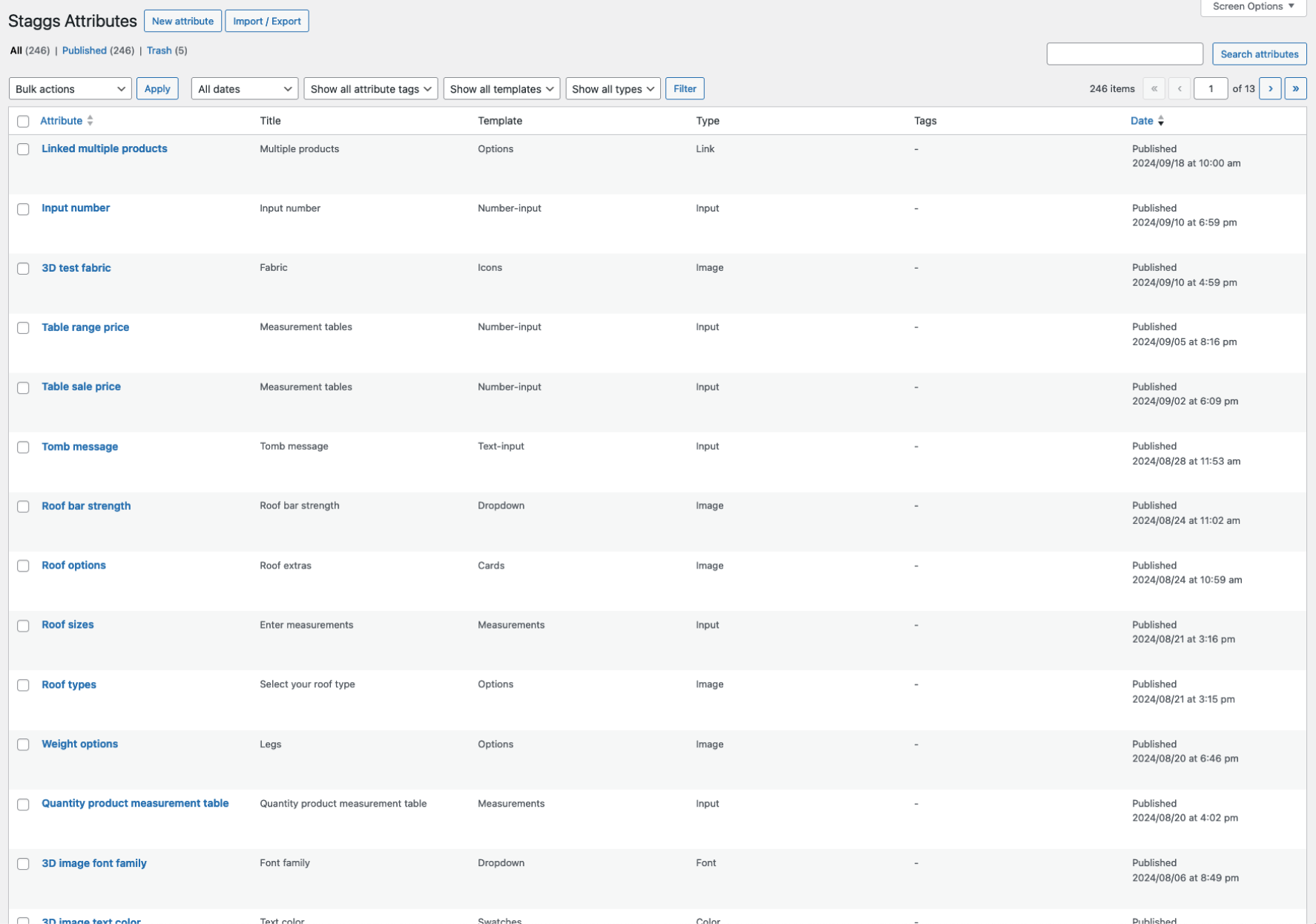 Staggs Attributes Listing page