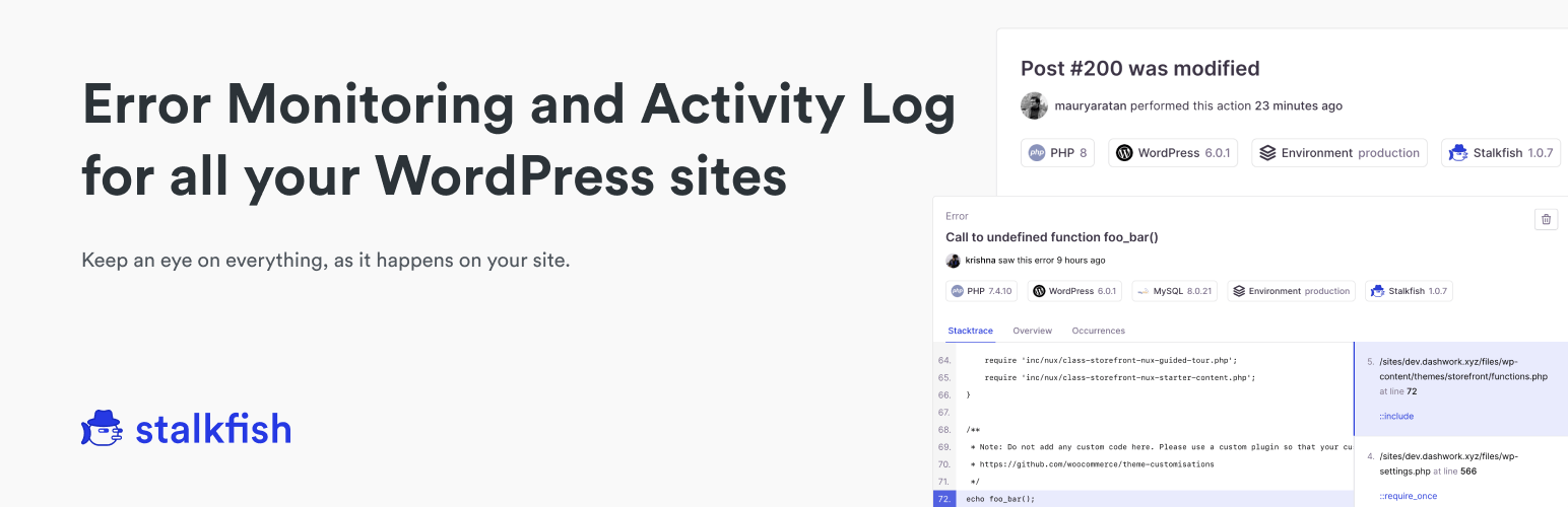 Stalkfish – Error Monitoring and Activity Log Monitoring