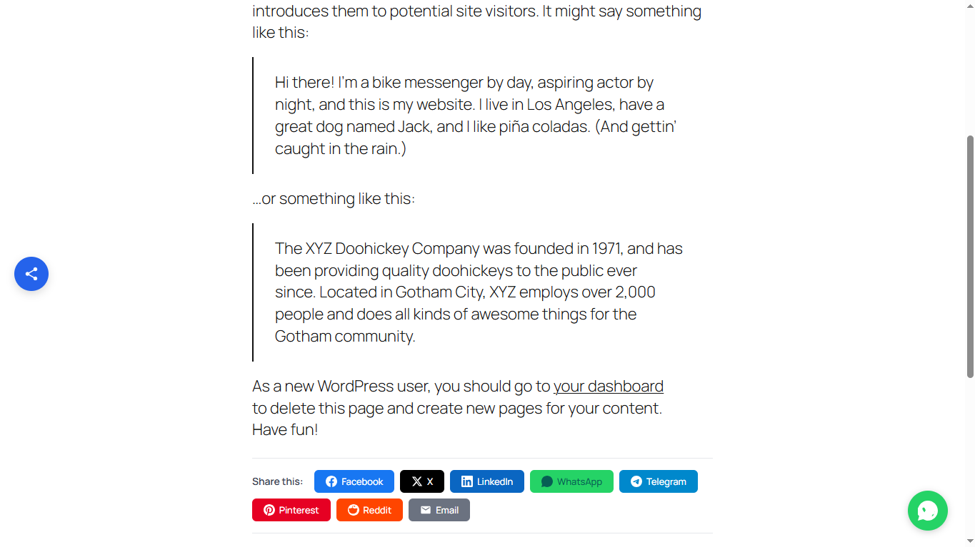Inline sharing buttons on a post