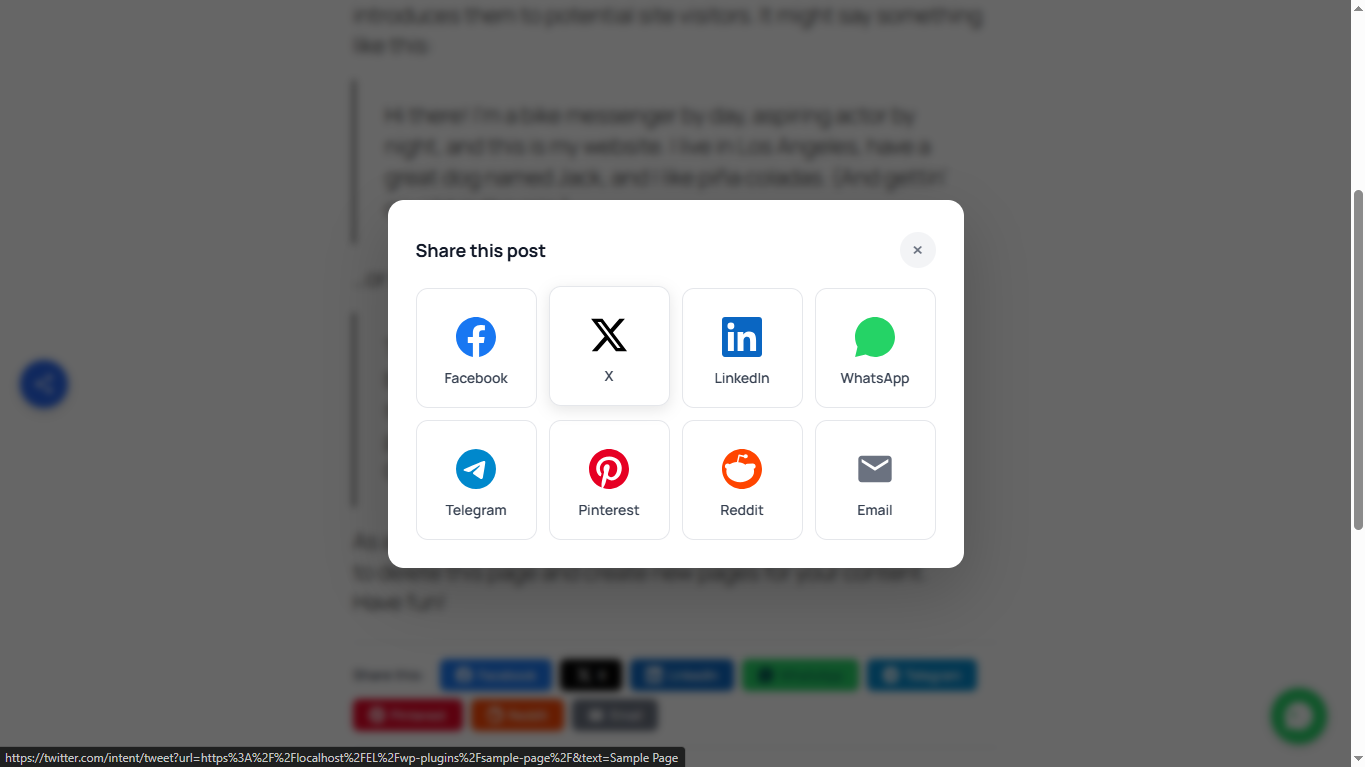 Floating share button expanded