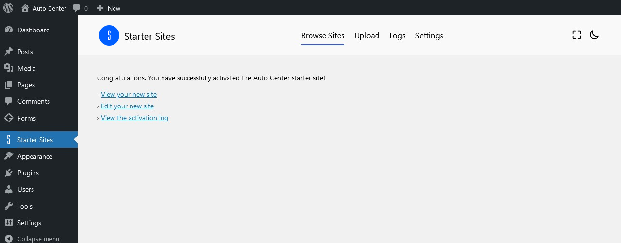 Starter site successfully activated.