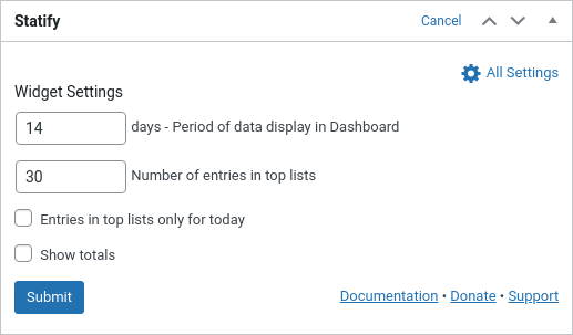 Statify dashboard widget settings