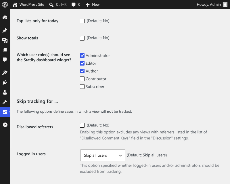 Statify tracking configuration