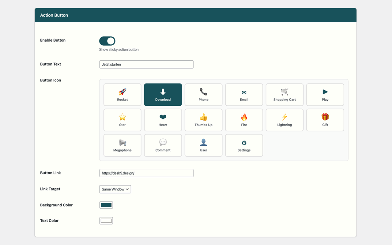 Plugin settings page with all customization options