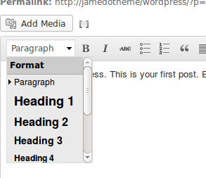 Dropdown formatting menu in the WYSIWYG editor