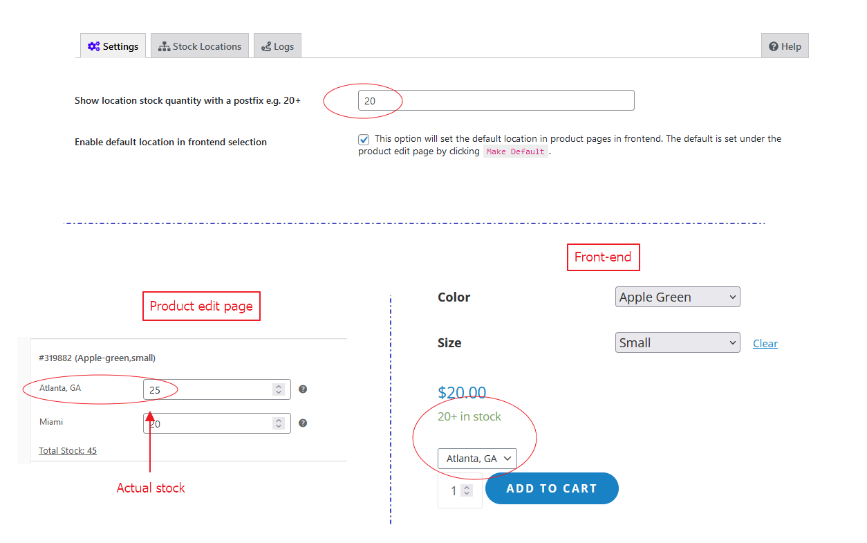 Show location stock quantity with a postfix e.g. 20+