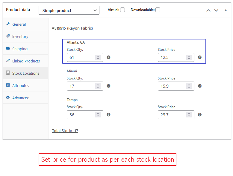 Set price for product as per each stock location.