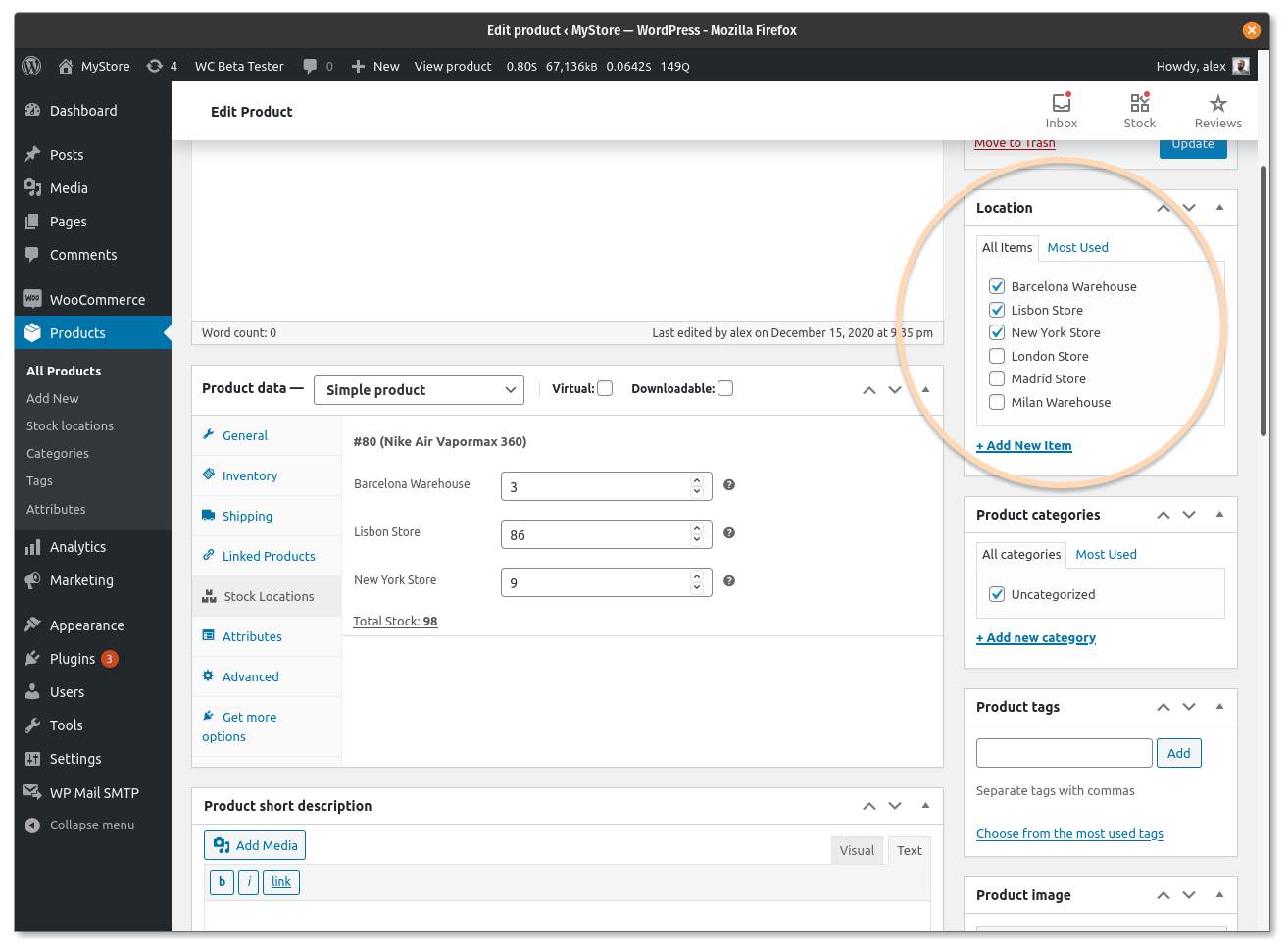 Manage stock locations in simple products