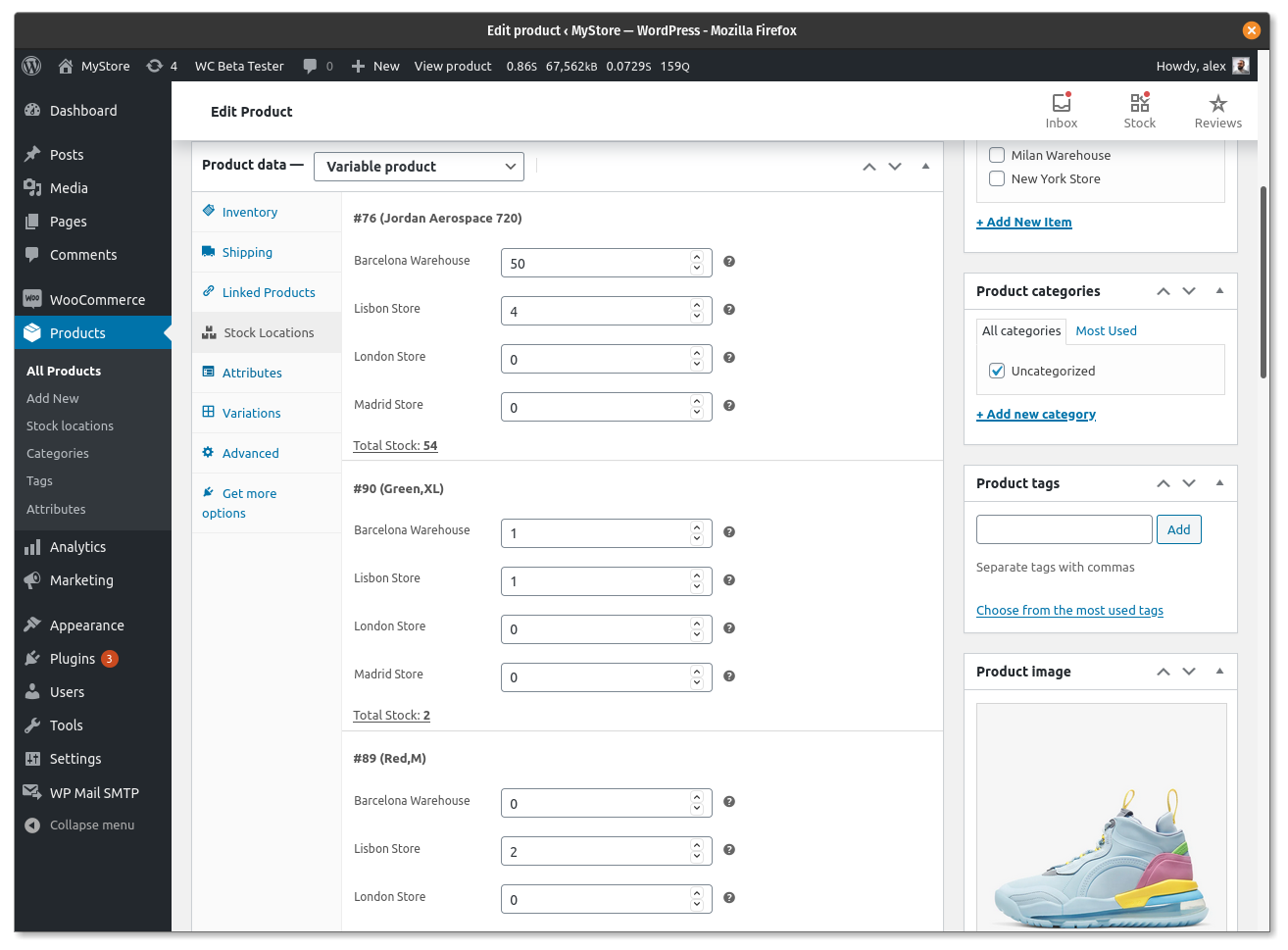 Manage stock locations in variable products