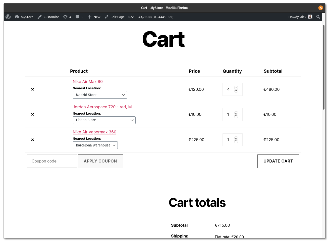 Allow customers to select locations in cart page