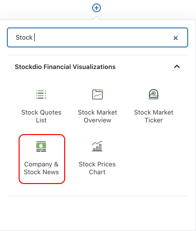 <p>Company & Stock News block as part of the Stockdio Financial Visualizations category.</p>