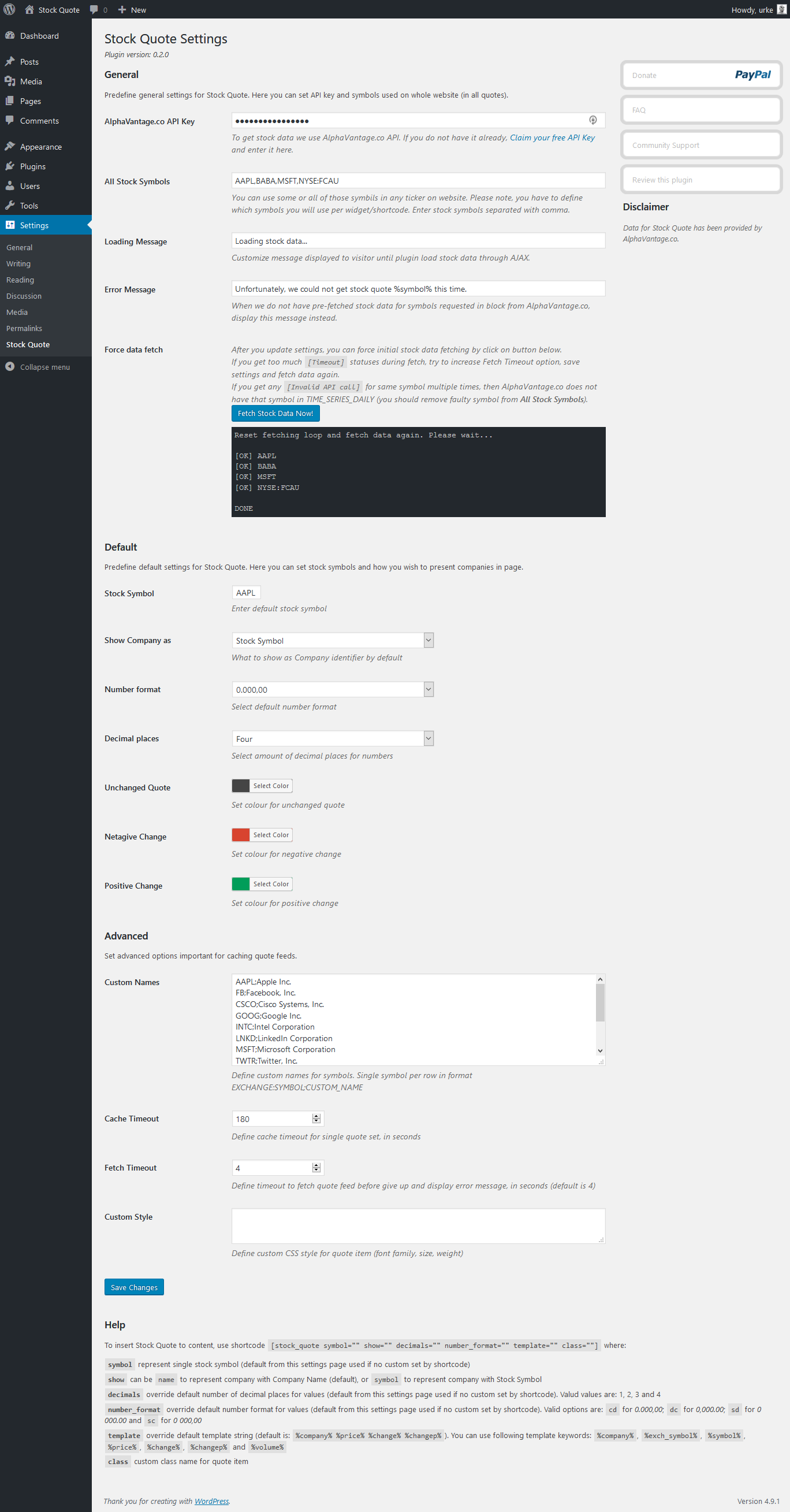 Global plugin settings page