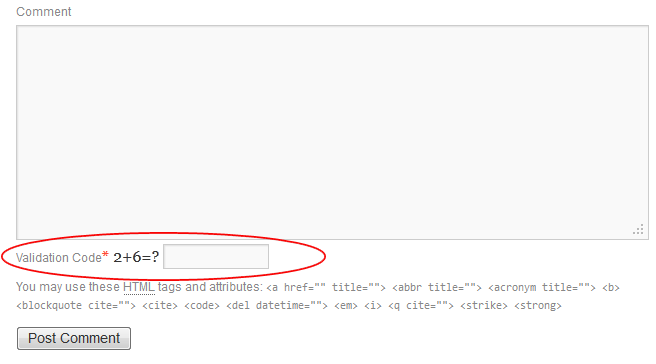 Screenshot of plugin on Comments form