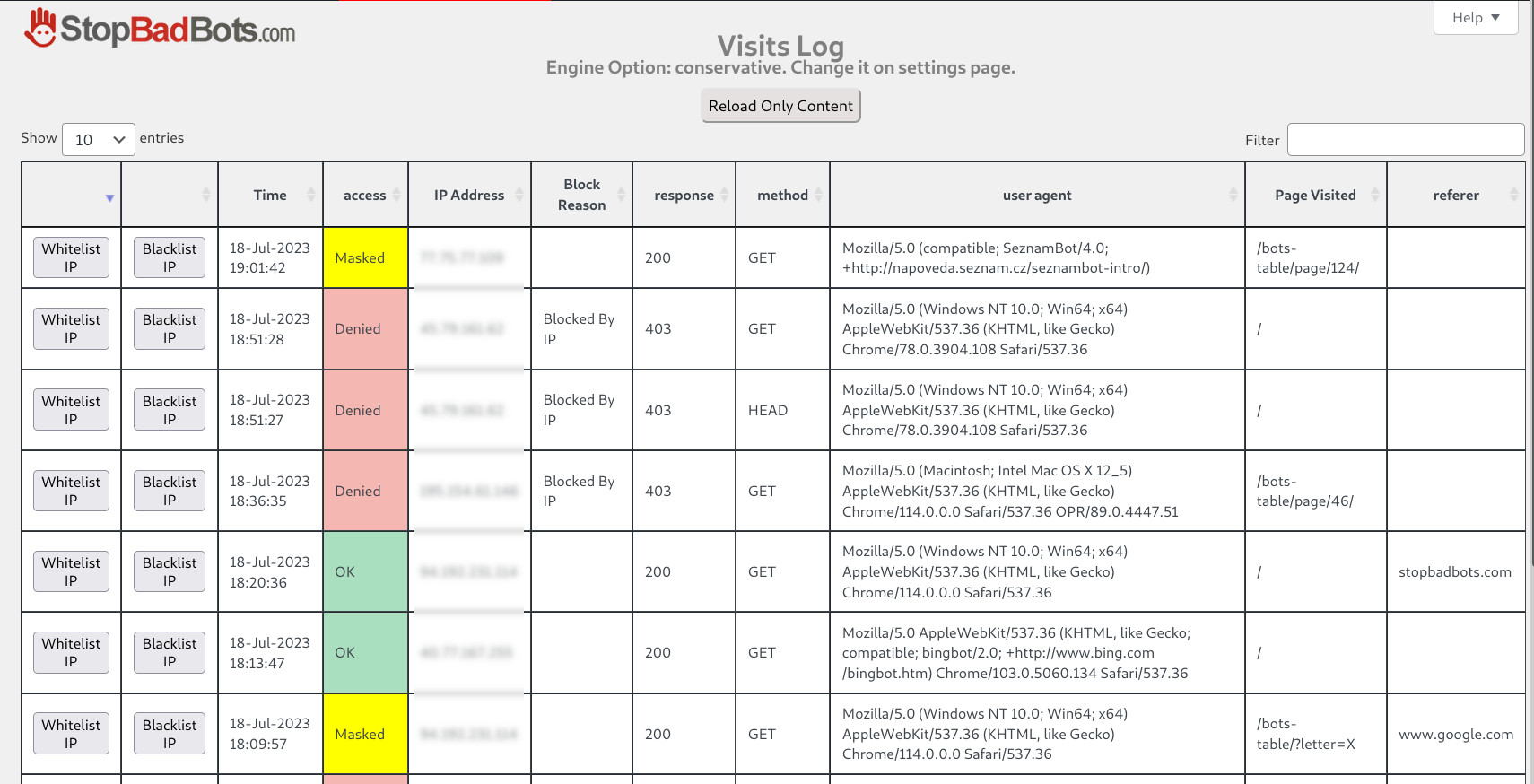 Visitors Log Ajax Page