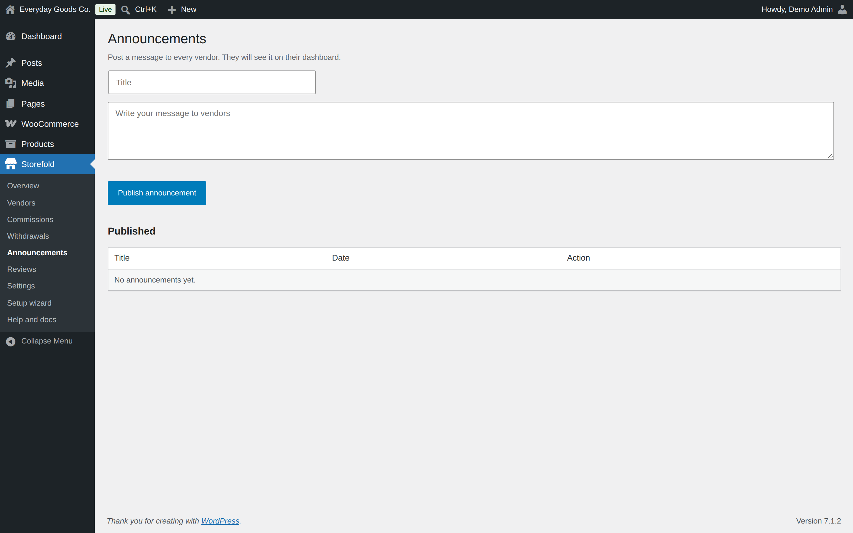 Every vendor sees new announcements on their dashboard.