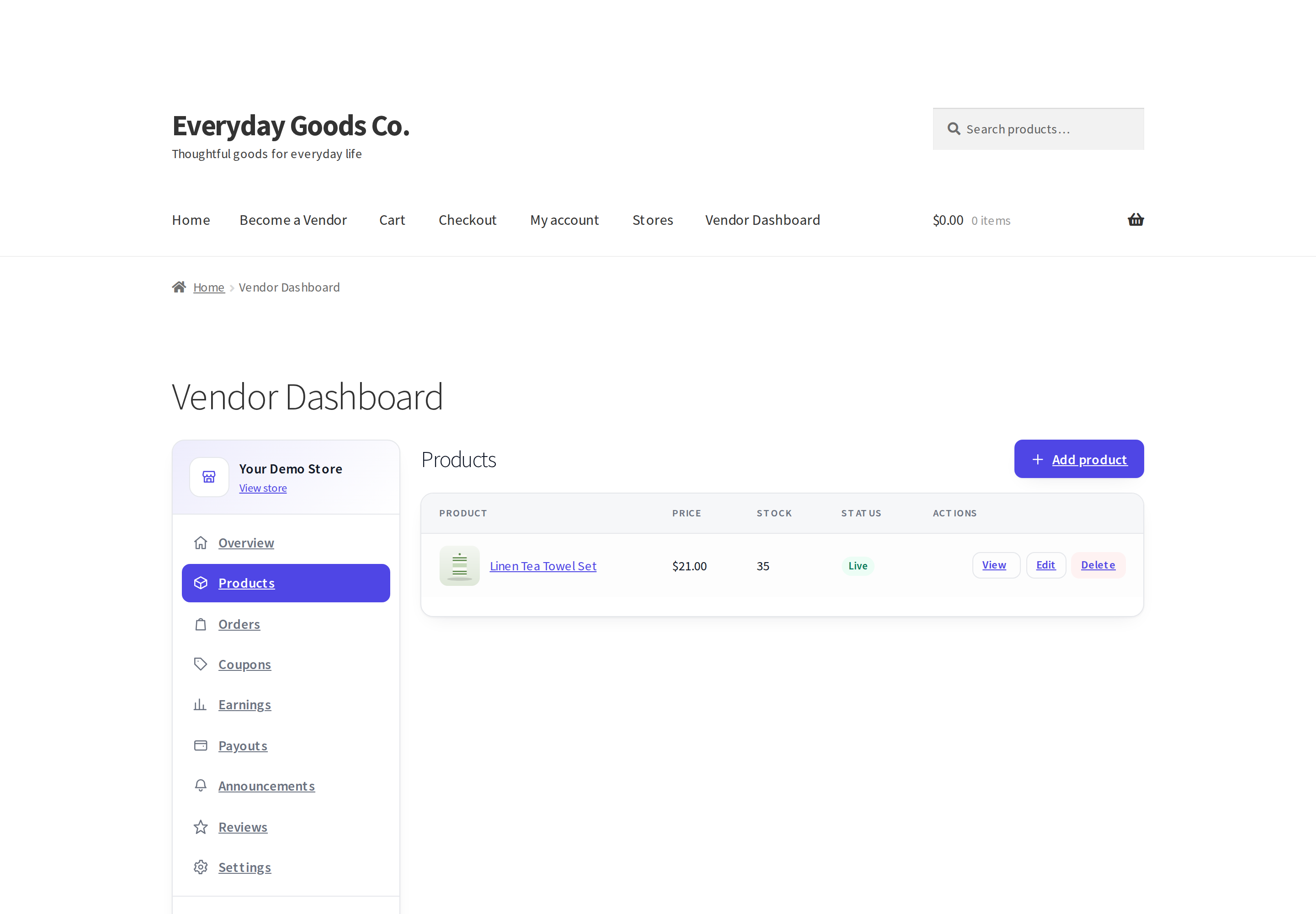 Vendors add and edit their own products here.