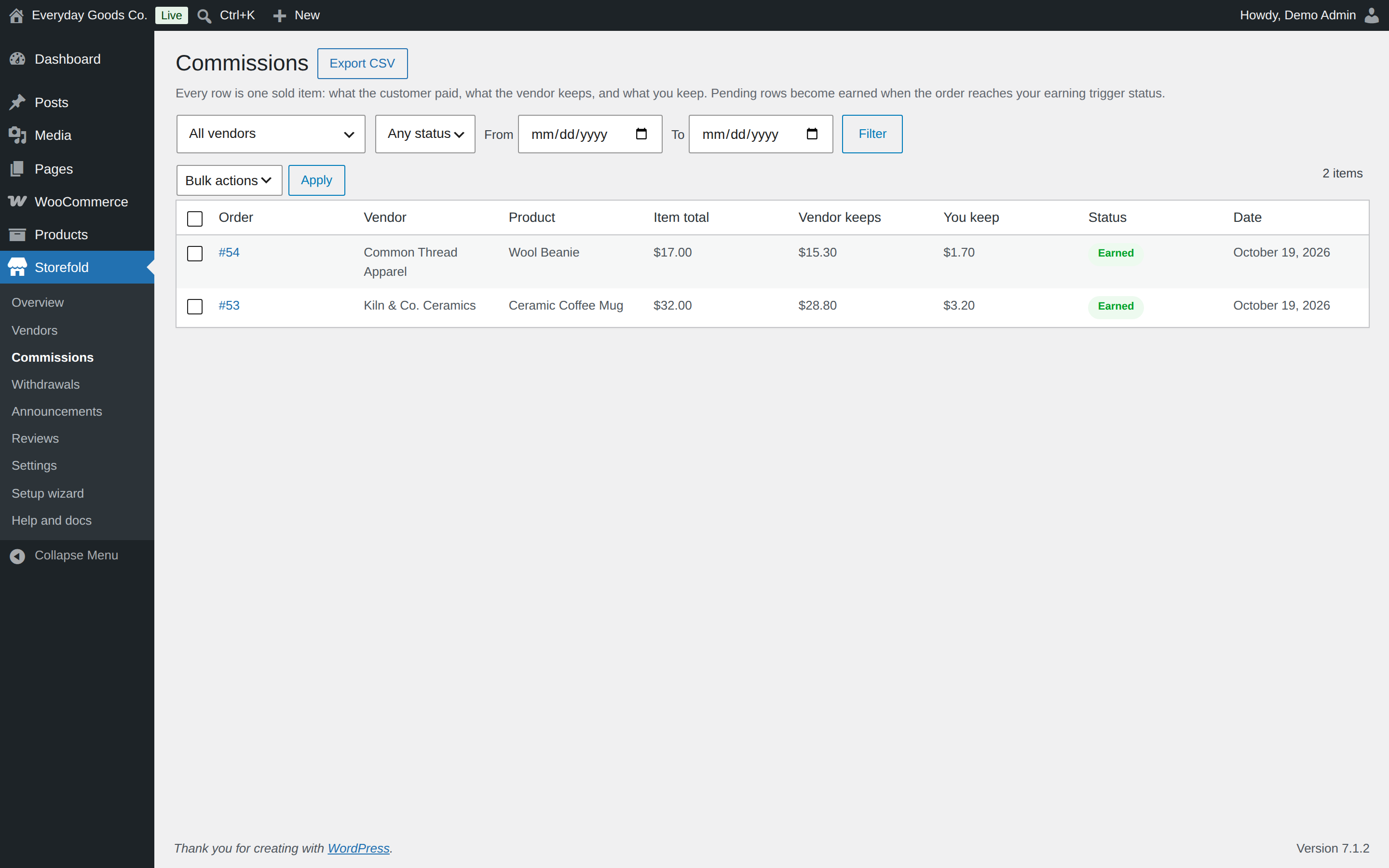 Export CSV downloads exactly the rows that match your filters.