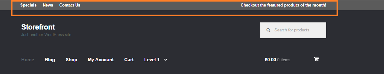 The top bar widget areas in action