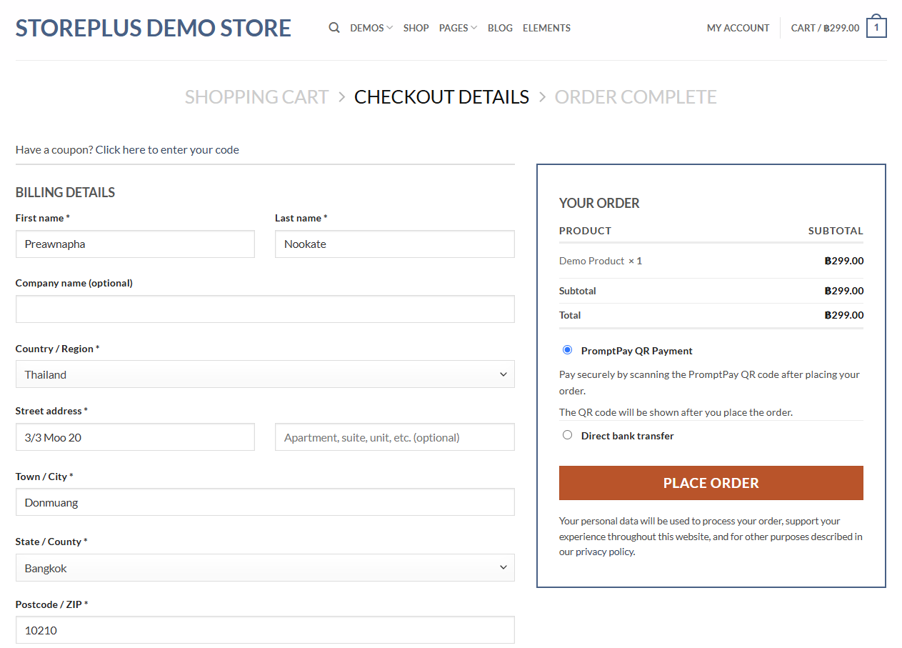 Customers can select PromptPay QR Payment at checkout.