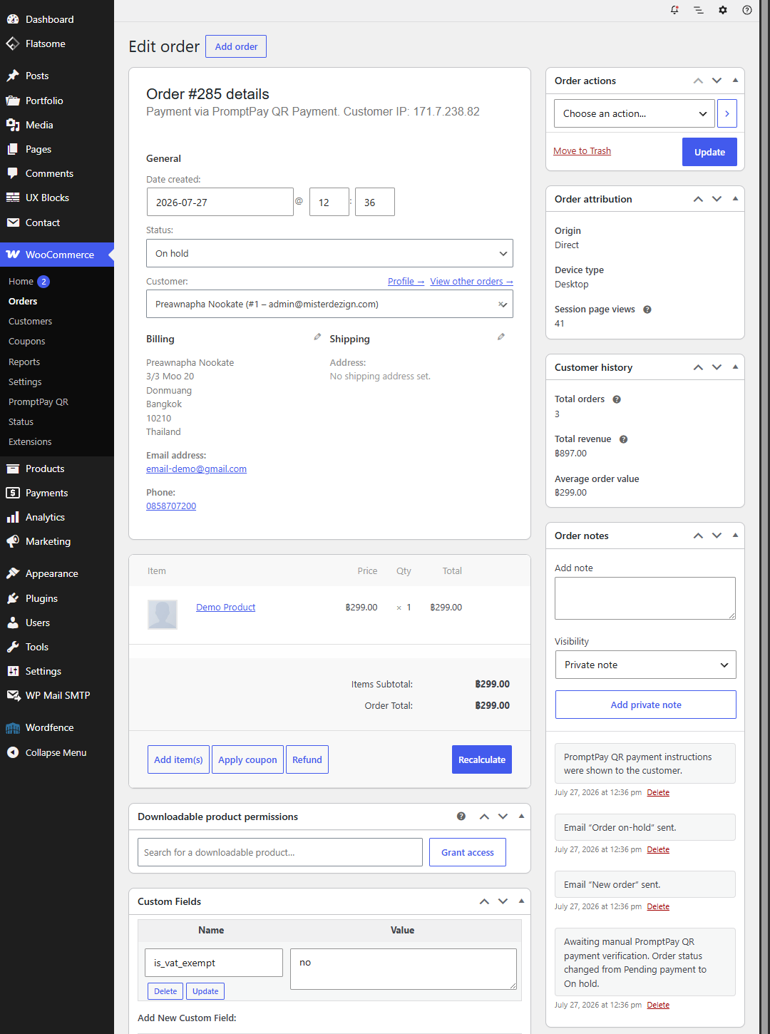 Orders paid by PromptPay QR are placed on hold for manual verification.