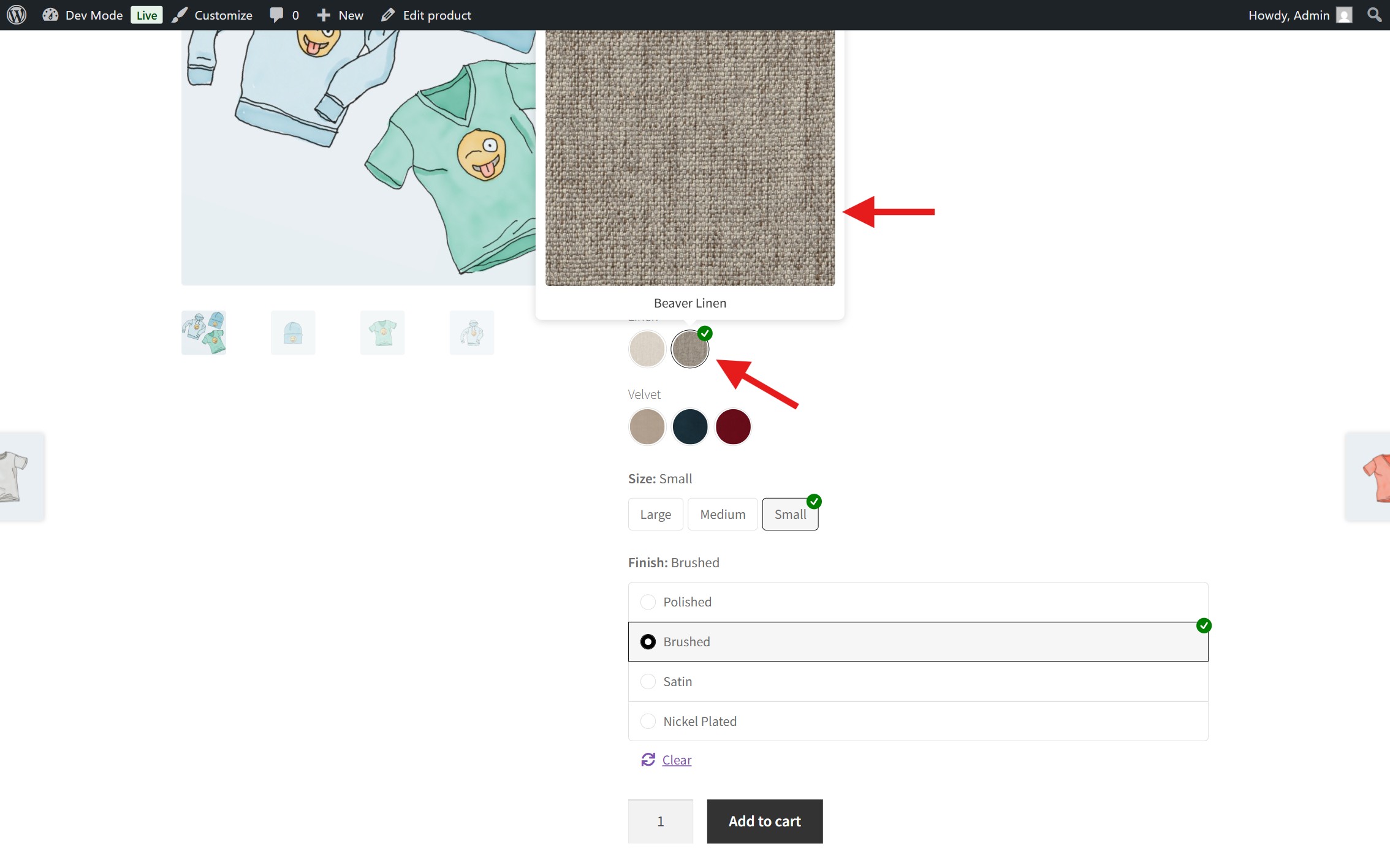 Hovering over or clicking on an image swatch will trigger a tooltip to showcase a larger version of the image.